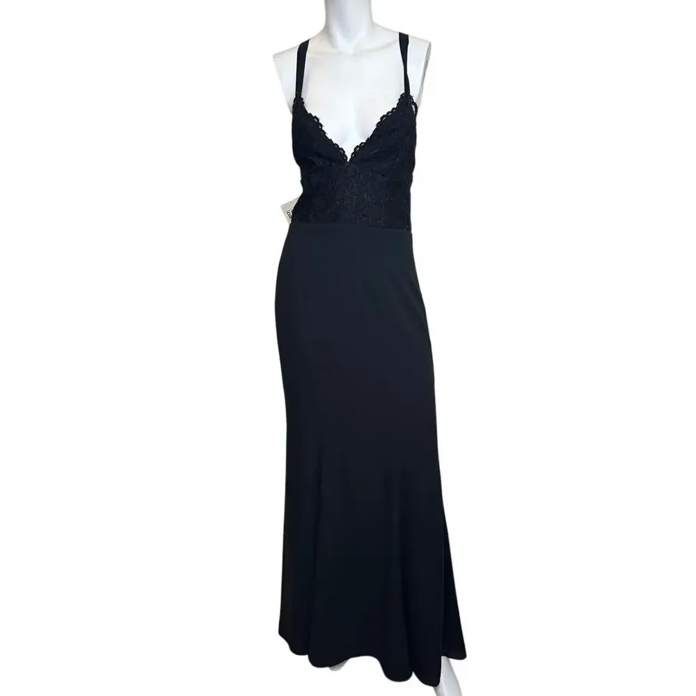 Fame and Partners MC180 Black Lace Bodice Maxi Dress Size 8 V Neck Formal NWT - Picture 2 of 13
